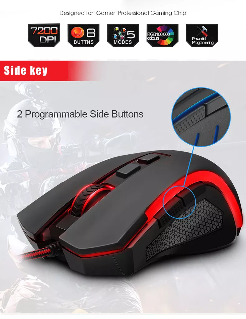 Redragon M607 Griffin 7200 DPI RGB Gaming Mouse / WHITE