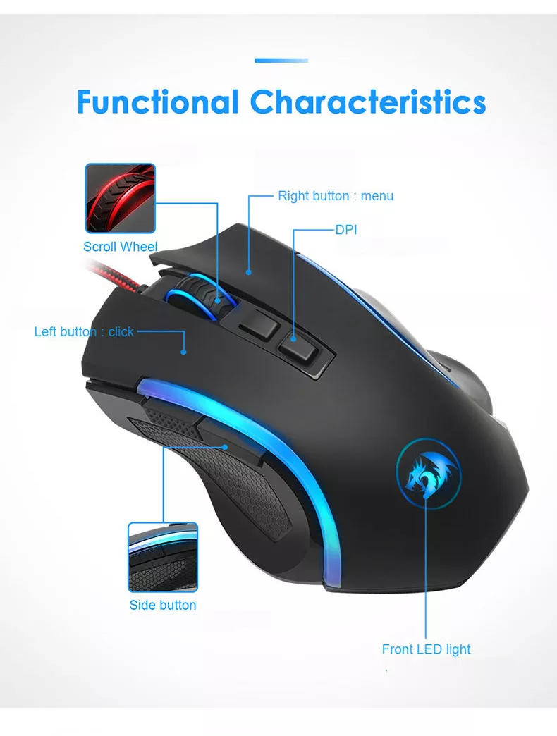 Redragon M607 Griffin 7200 DPI RGB Gaming Mouse / WHITE