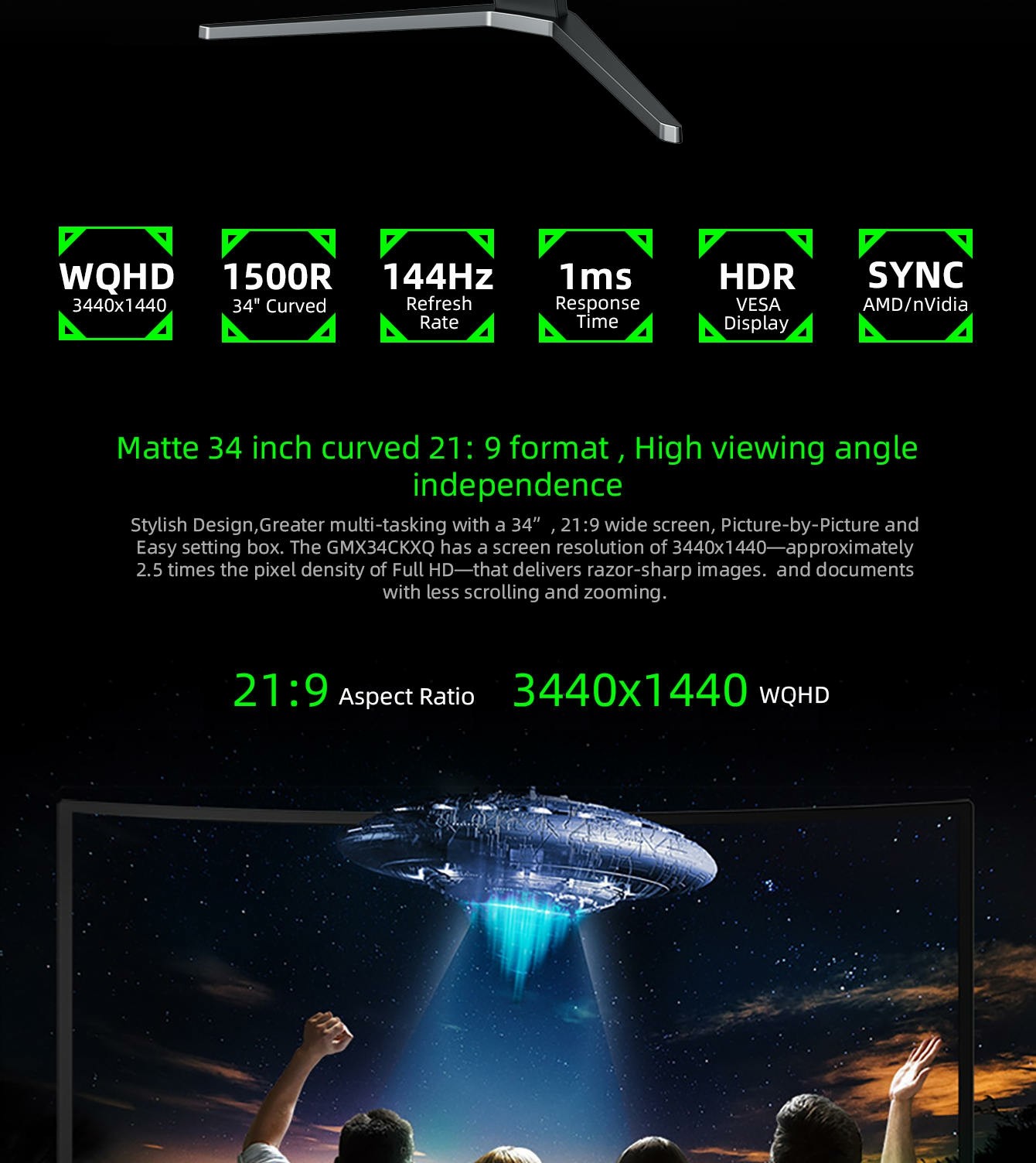 GAMEMAX GMX34CKXQ 34\" 144HZ GAMING MONITOR