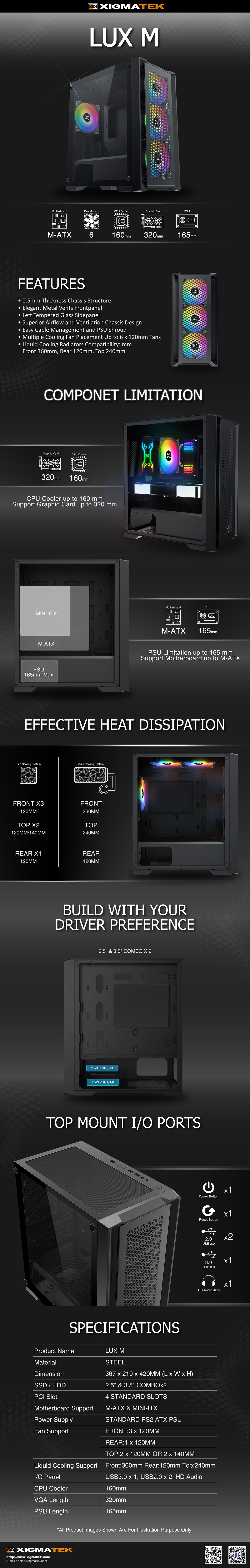 XIGMATEK LUX M ATX Black Acrylic Fan & ARGB Fan Control GAMING CASE