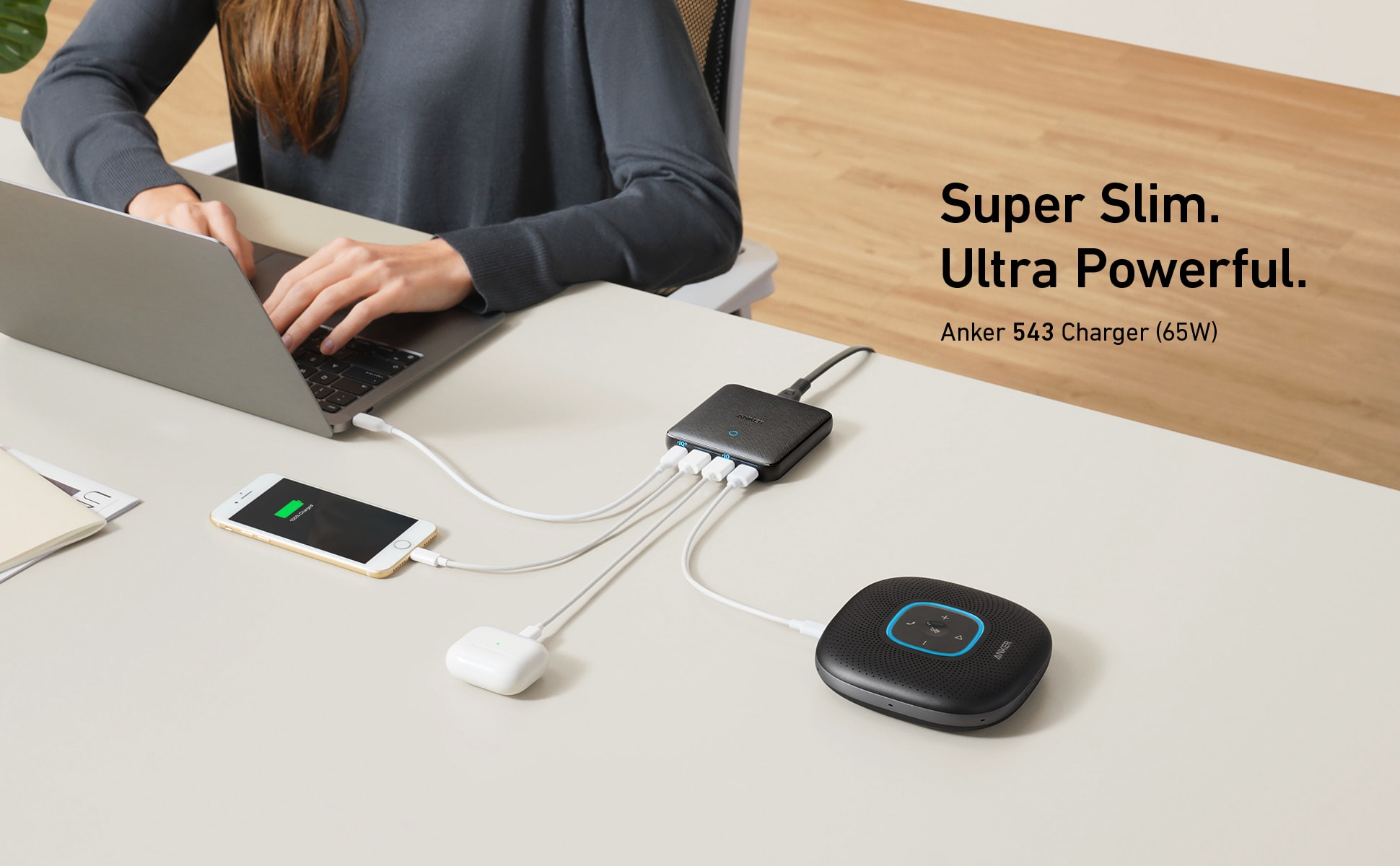 ANKER POWERPORT ATOM III SLIM 4-PORT FAST CHARGER - 65W - BLACK