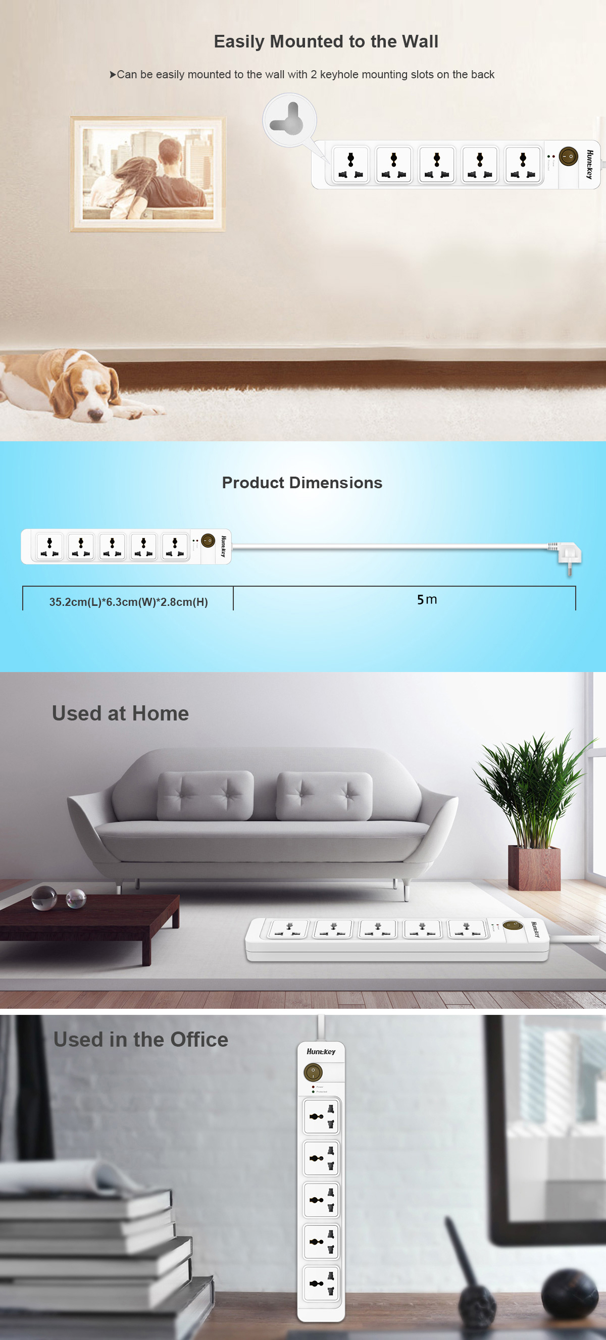 Huntkey SZE501 Power Strips, Universal Standard