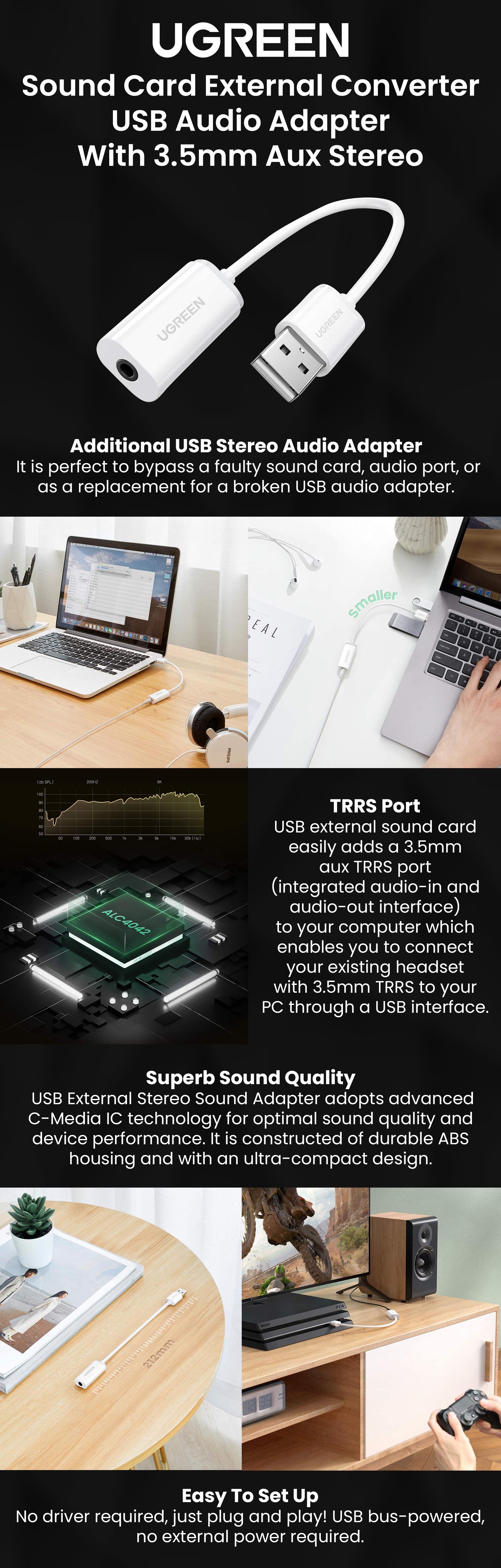 UGREEN 30712 USB A Male to 3.5mm Aux Cable