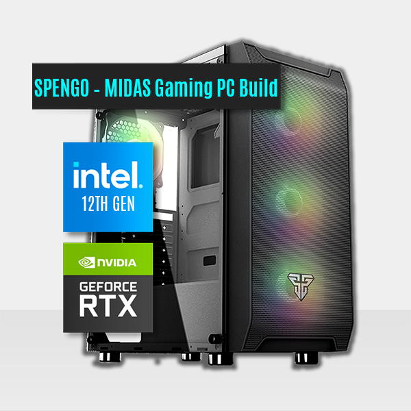 SPENGO – MIDAS Gaming PC Build || Intel Core I5-12600K 10-Core – ASUS TUF GeForce RTX™ 3070 V2 OC Edition 8GB GDDR6Fantech LC240 Liquid Cooling GIGABYTE Z690M DS3H DDR4 MotherboardSEASONIC FOCUS GX-750 750W 80+ GOLD FULL MODULAR POWER SUPPLYFANECH AERO CG80 RGB GAMING CASE   ( 4x RGB Fans is included)