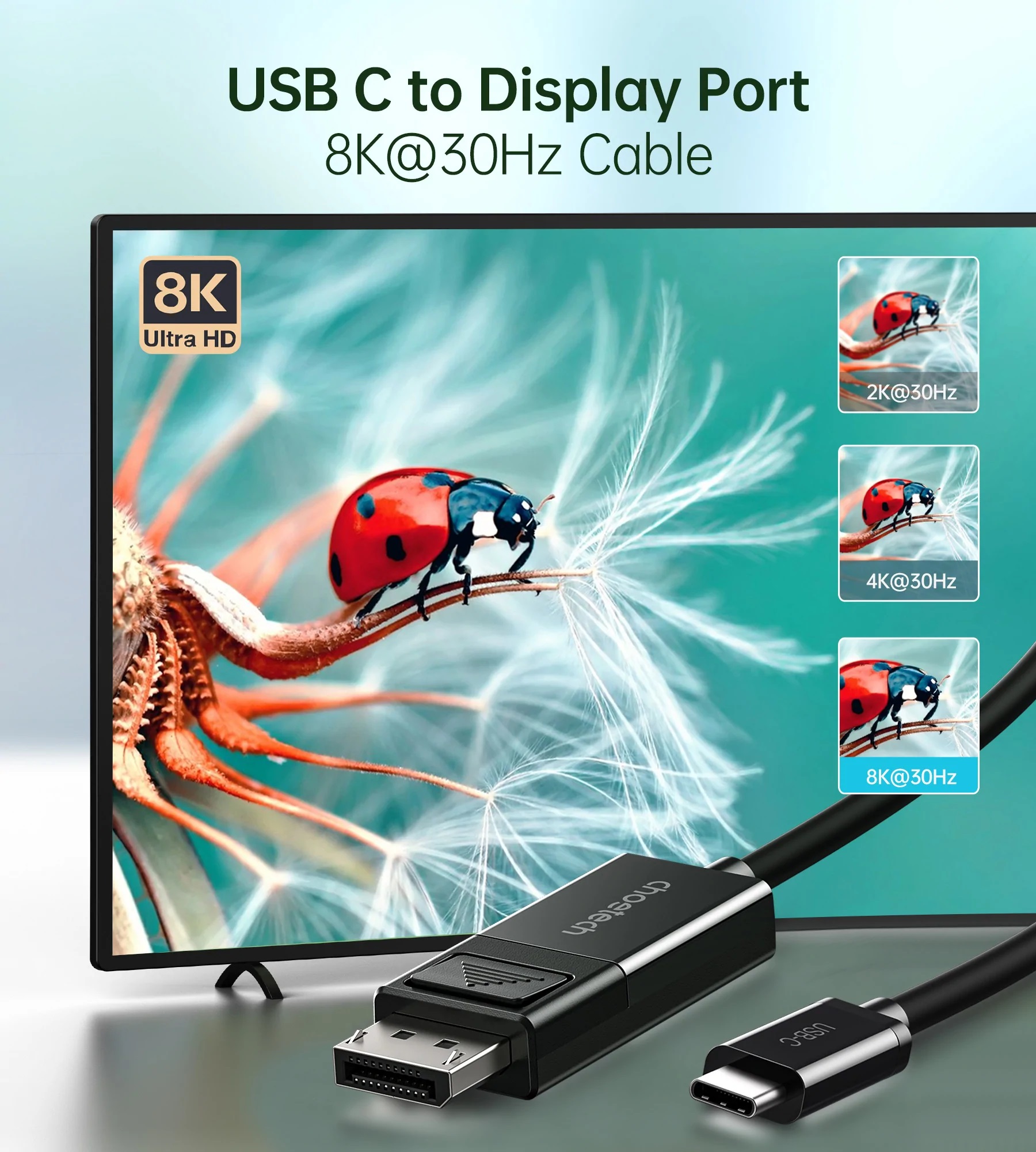 CHOETECH CABLE Type-C To DisplyPort 8K, 1.8M| XCP-1803