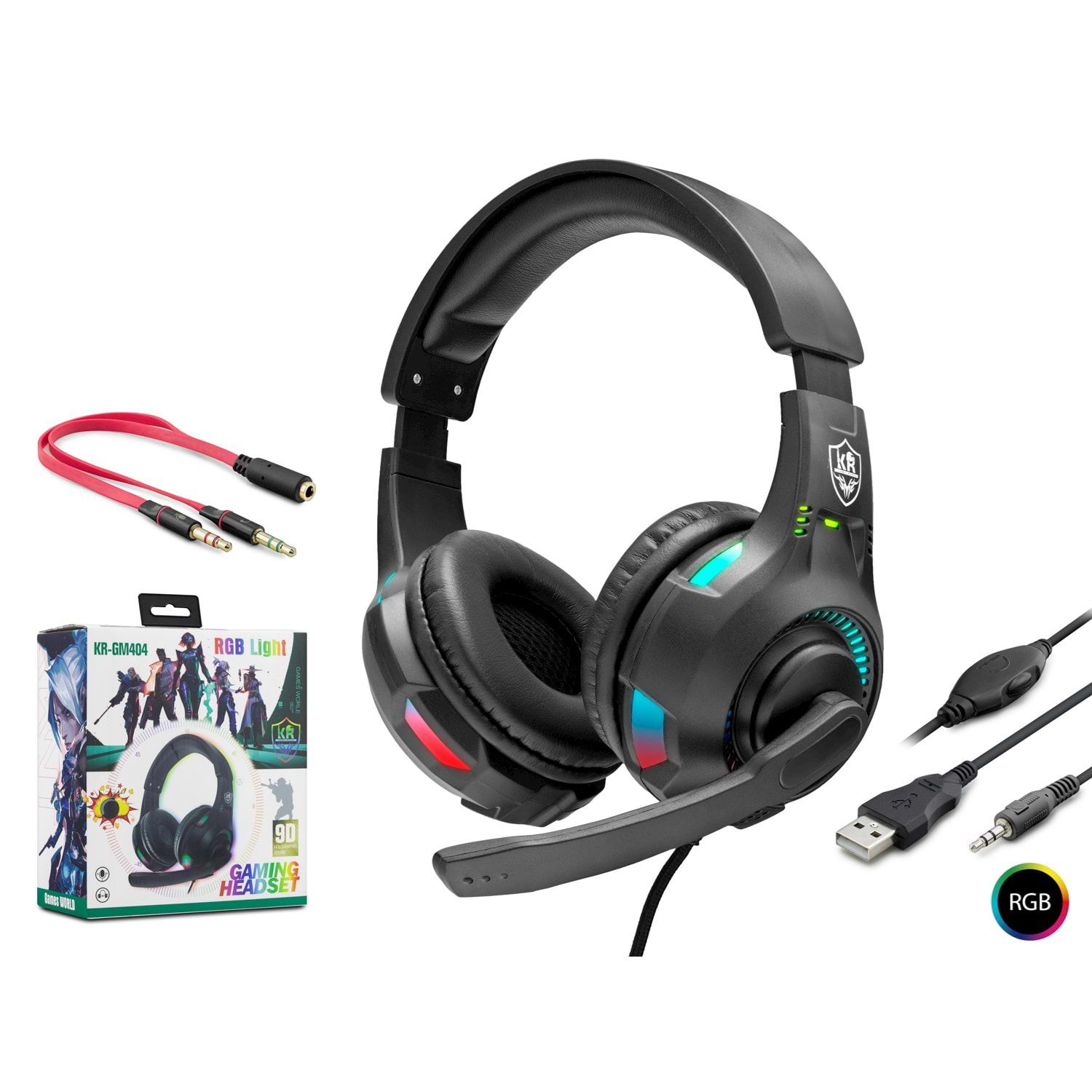 Headset Streaming Gaming KR-GM404 with RGB light 7.1 surround for PC Laptop Computer PS4 PS5