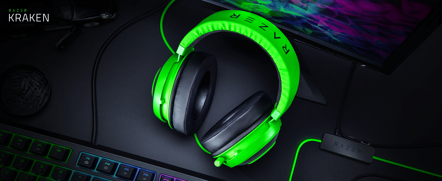 Razer Kraken Gaming Headset 2019: Aluminum Frame – Retractable Noise Cancelling Mic – Green
