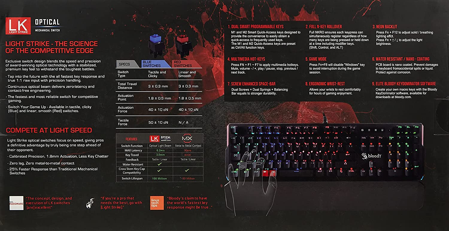 BLOODY B885N LIGHT STRIKE OPTICAL MECHANICAL SWITCH GAMING KEYBOARD