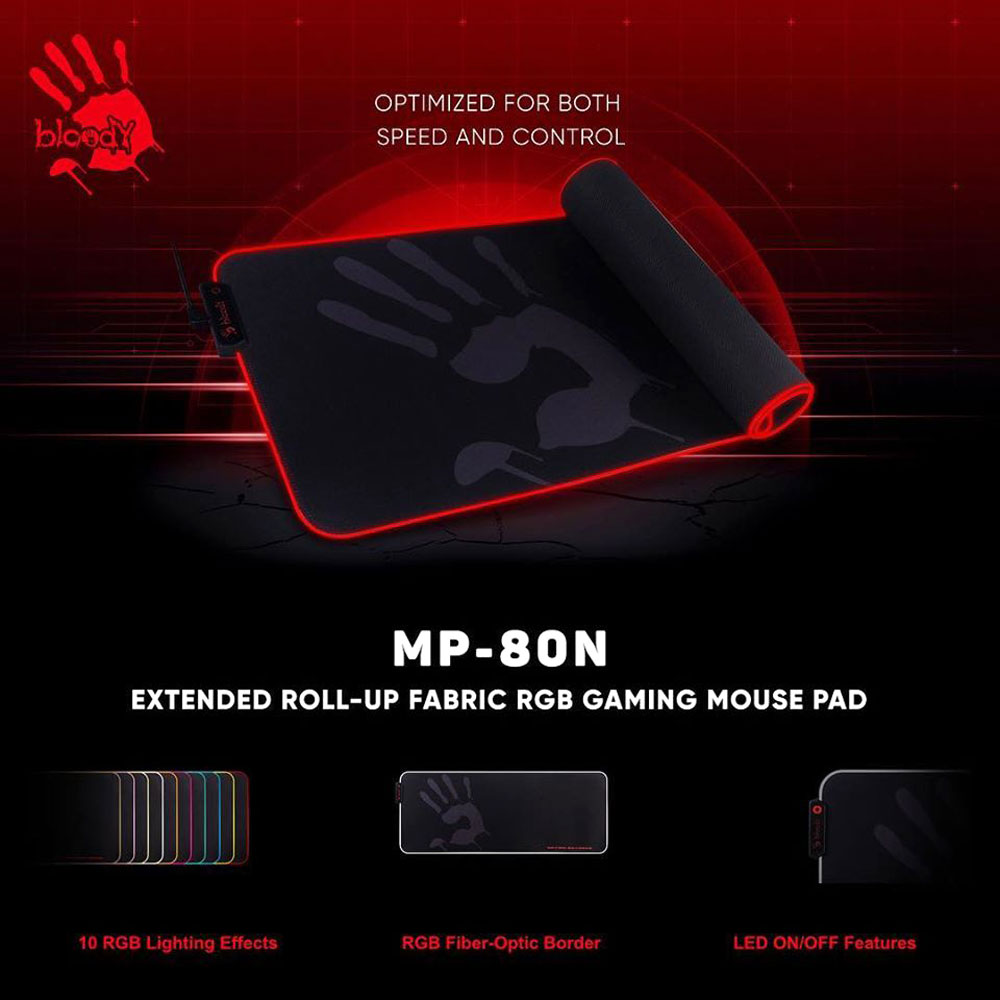 BLOODY MP-80N EXTENDED ROLL-UP-FABRIC RGB GAMING MOUSE PAD (80*31*4MM)