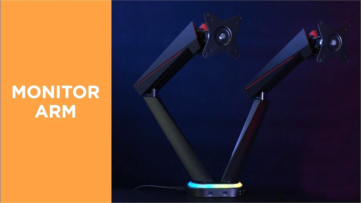 TWISTED MIND DAUL MONITOR SPRING-ASSISTED PRO GAMING MONITOR ARM WITH USB HUB RGB