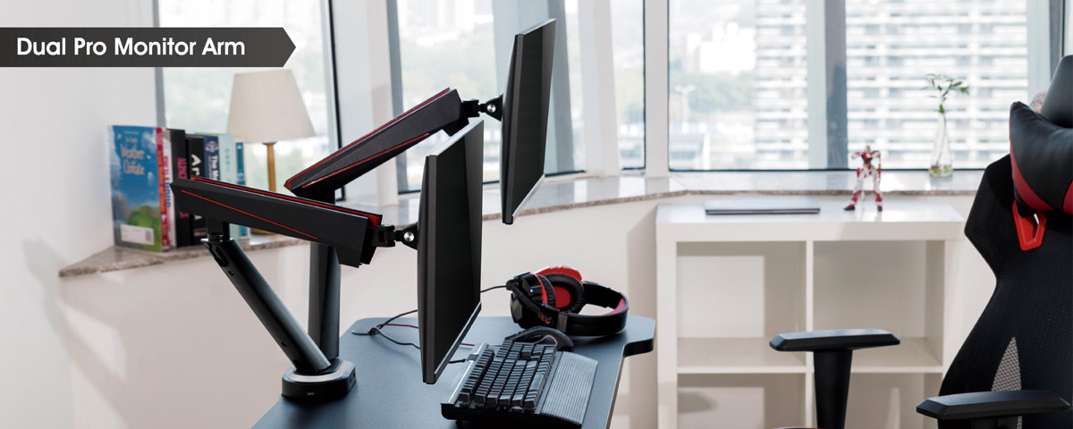 TWISTED MIND DAUL MONITOR SPRING-ASSISTED PRO GAMING MONITOR ARM WITH USB HUB RGB