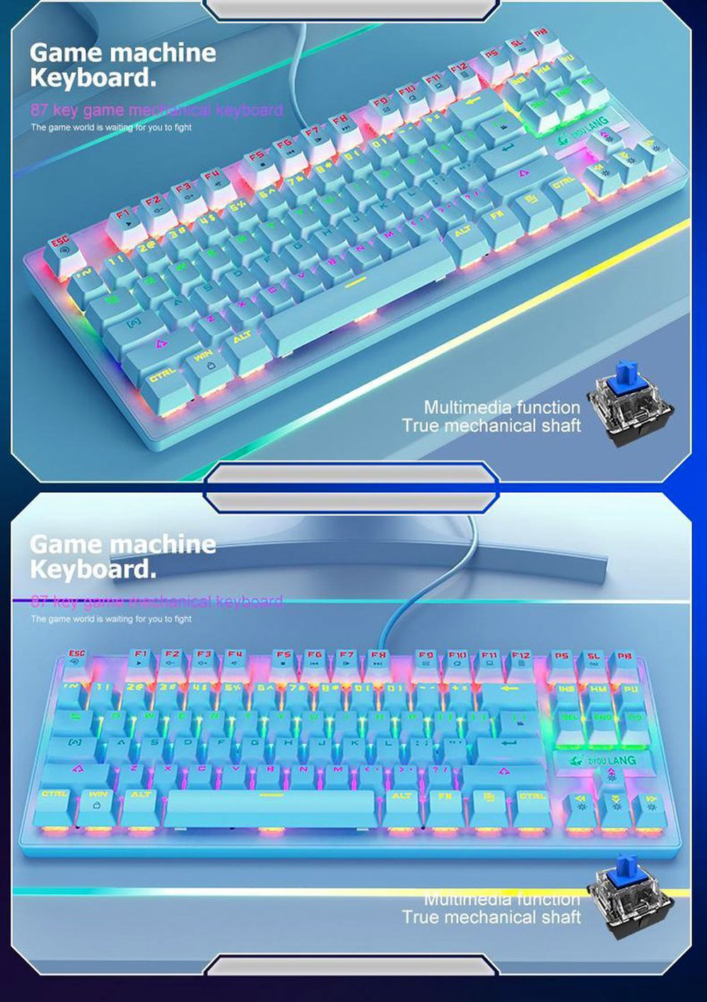 ZIYOULANG K2 RGB TKL MECHANICAL GAMING KEYBOARD BLUE SWITCH - BLUE