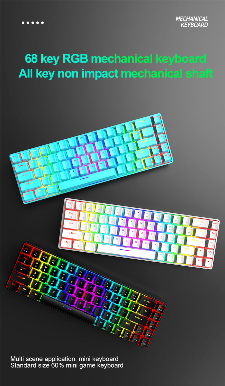 ZIYOULANG T8 RGB 68 KEYS MECHANICAL GAMING KEYBOARD