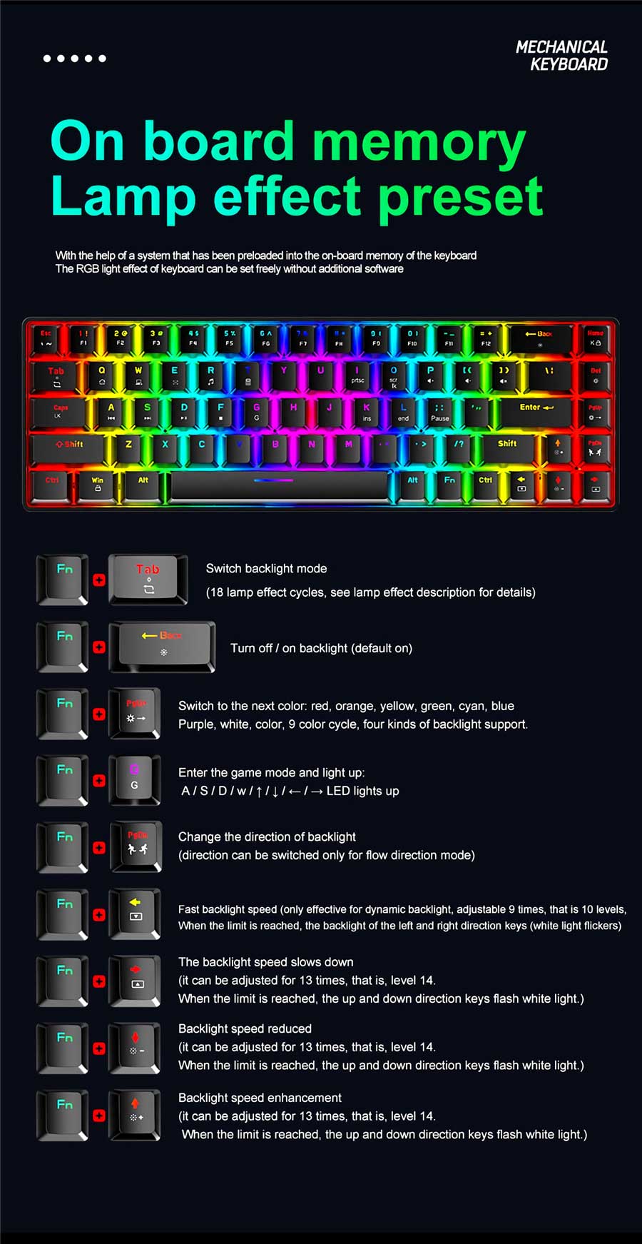 ZIYOULANG T8 RGB 68 KEYS MECHANICAL GAMING KEYBOARD