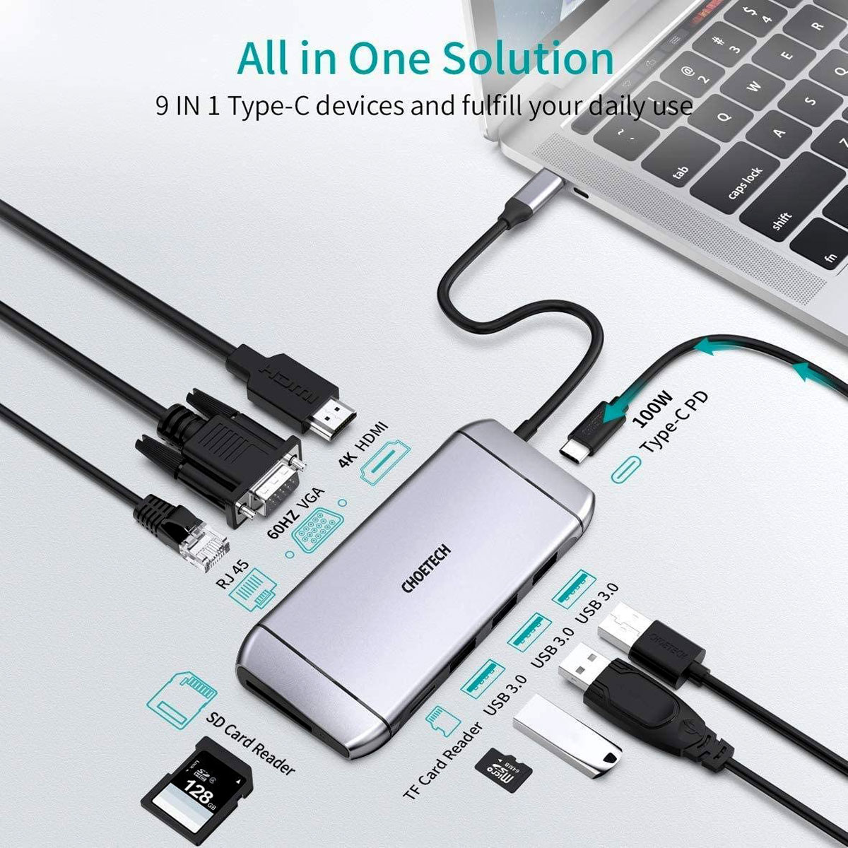 CHOETECH HUB M15 9 IN 1 USB-C MULTIPORT ADAPTER