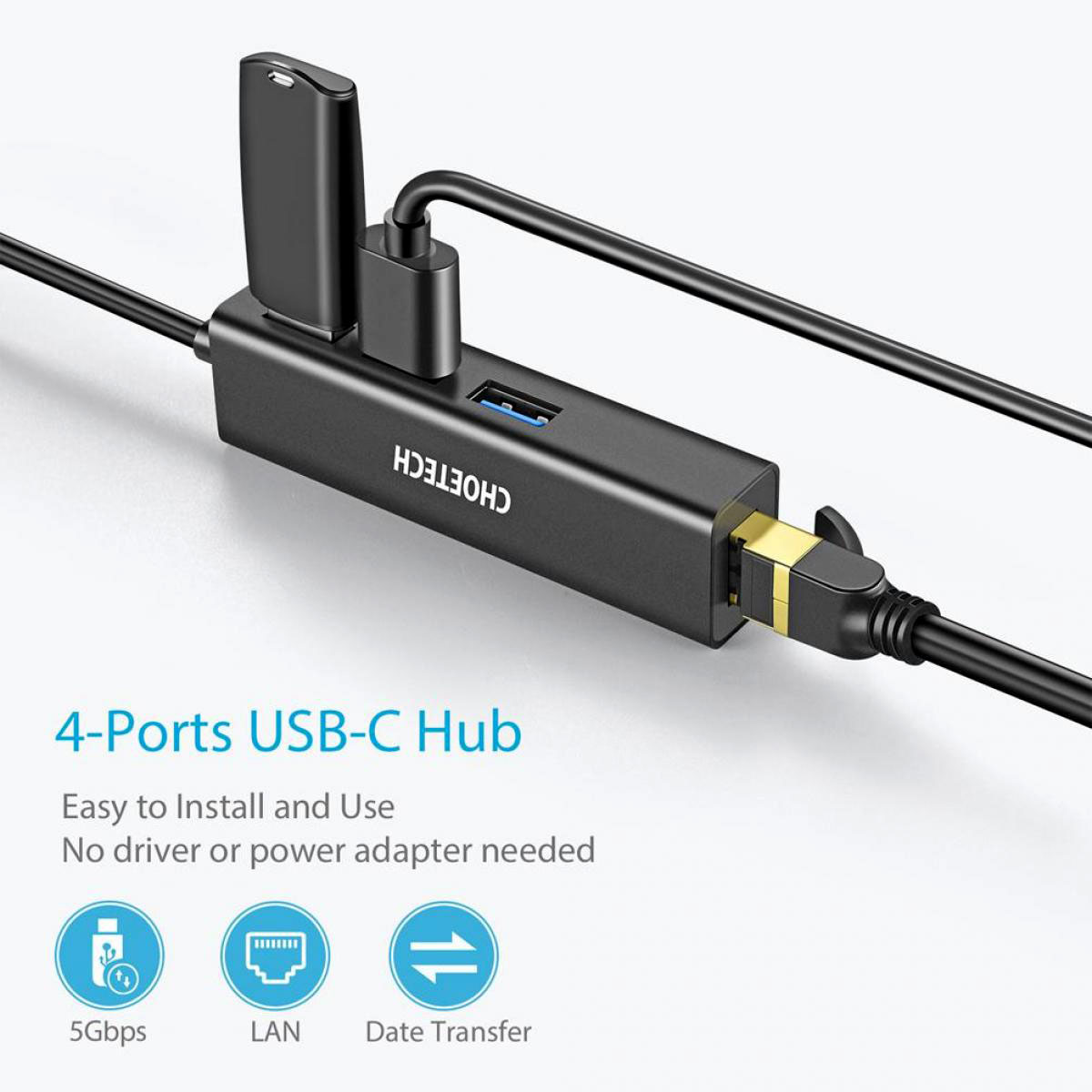 CHOETECH HUB U02 USB-C HUB WITH ETHERNET