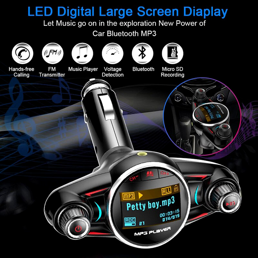 FM TRANSMITTER & 2.1A CHARGER DT08 CAR KIT HANDS-FREE