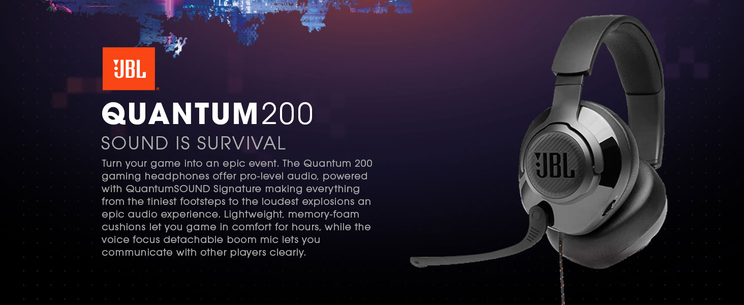 JBL QUANTUM 200 WIRED OVER-EAR GAMING HEADSET WITH MIC FLIP UP
