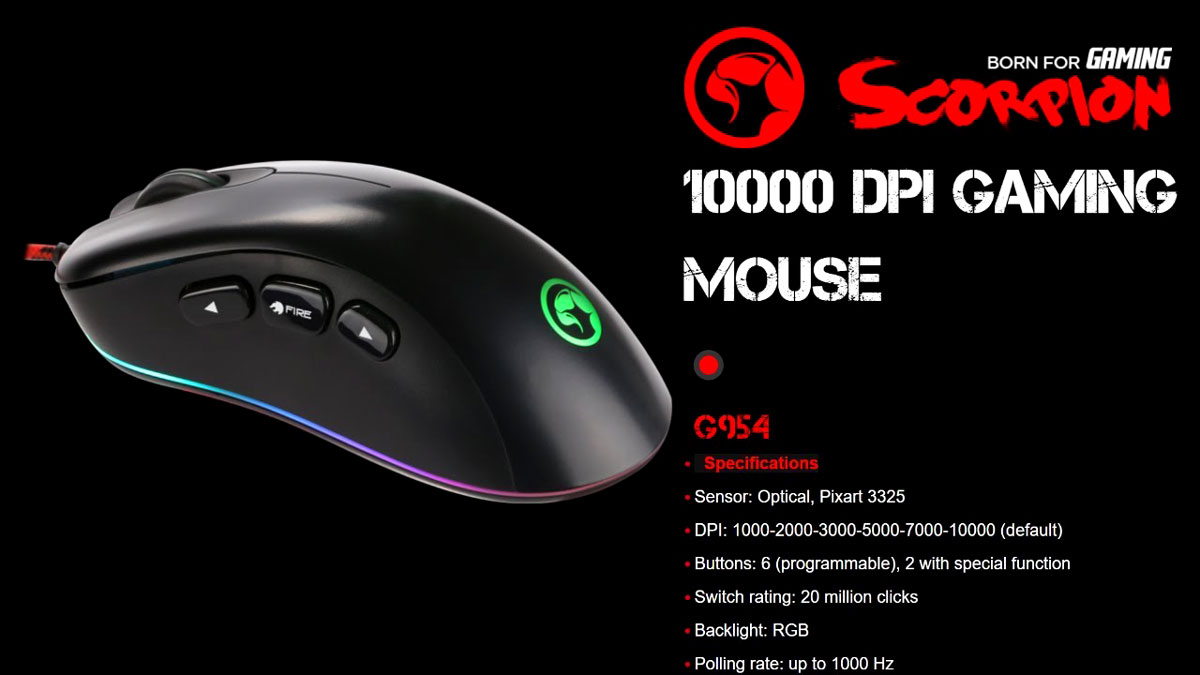 MARVO SCORPION G954 RGB ( 10000 DPI ) GAMING MOUSE