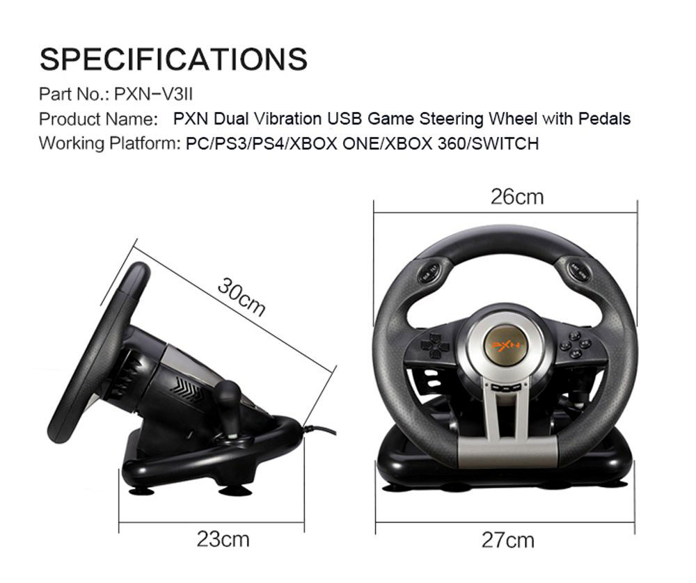 PXN V3 PRO RACING GAME STEERING WHEEL 180° FOR PC/PS3/PS4/XBOX ONE/XBOX 360/NINTENDO SWITCH