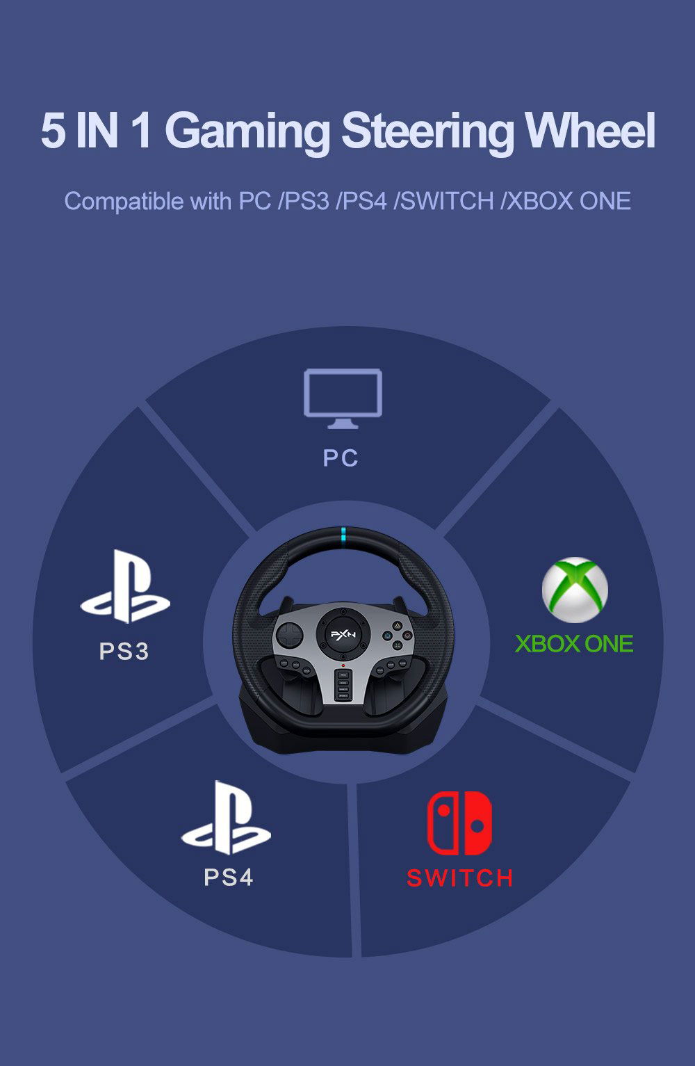 PXN V9 STEERING WHEEL PC GAMING RACING WHEEL , DRIVING WHEEL VOLANTE PC 270/900 DEGREE VIBRATION AND SHIFTER WITH PEDALS FOR PC,XBOX,NINTENDO SWITCH,PS3,PS4,XBOX SERIES S/X