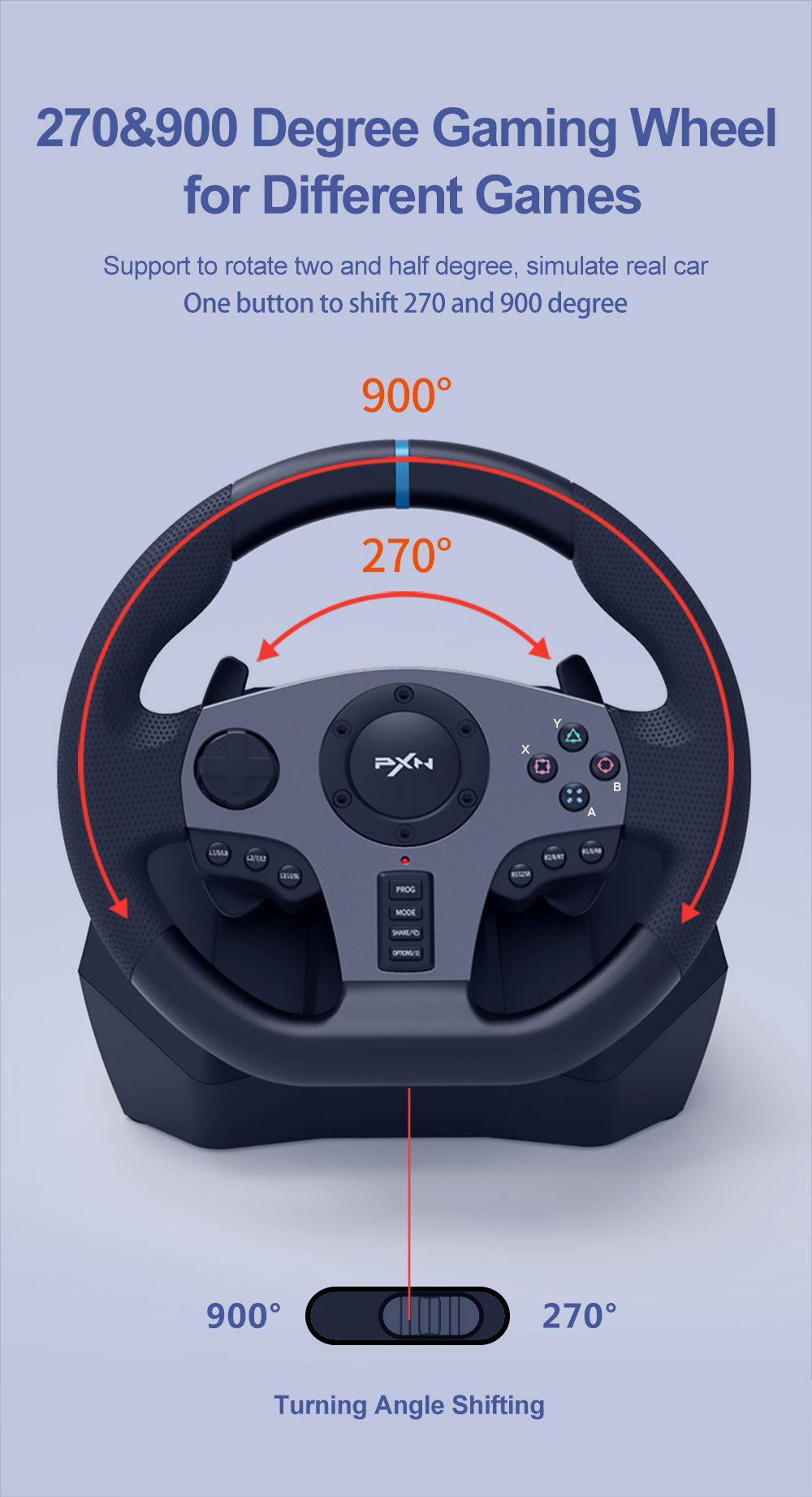 PXN V9 STEERING WHEEL PC GAMING RACING WHEEL , DRIVING WHEEL VOLANTE PC 270/900 DEGREE VIBRATION AND SHIFTER WITH PEDALS FOR PC,XBOX,NINTENDO SWITCH,PS3,PS4,XBOX SERIES S/X