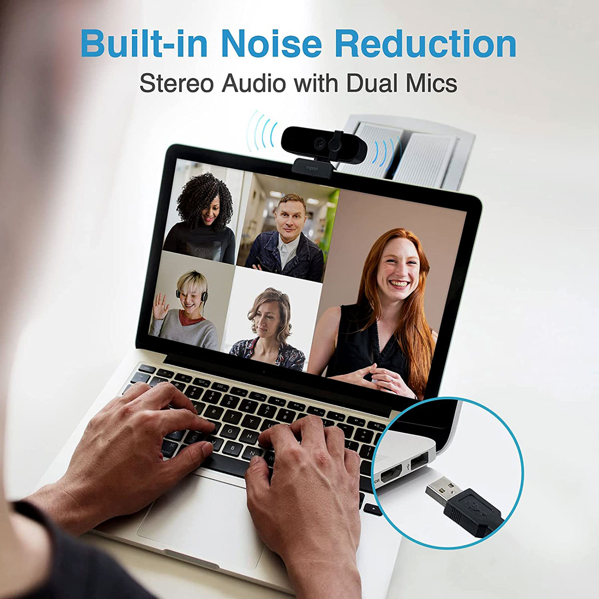 RAPOO C280 WEBCAM USB HD - 1080P 2K  SUPPORT CAMERA BUILT-IN OMNIDIRECTIONAL DUAL NOISE REDUCTION MICROPHONE 85 WIDE-ANGLE VIEWING 360 HORIZONTAL ROTATION- BLACK