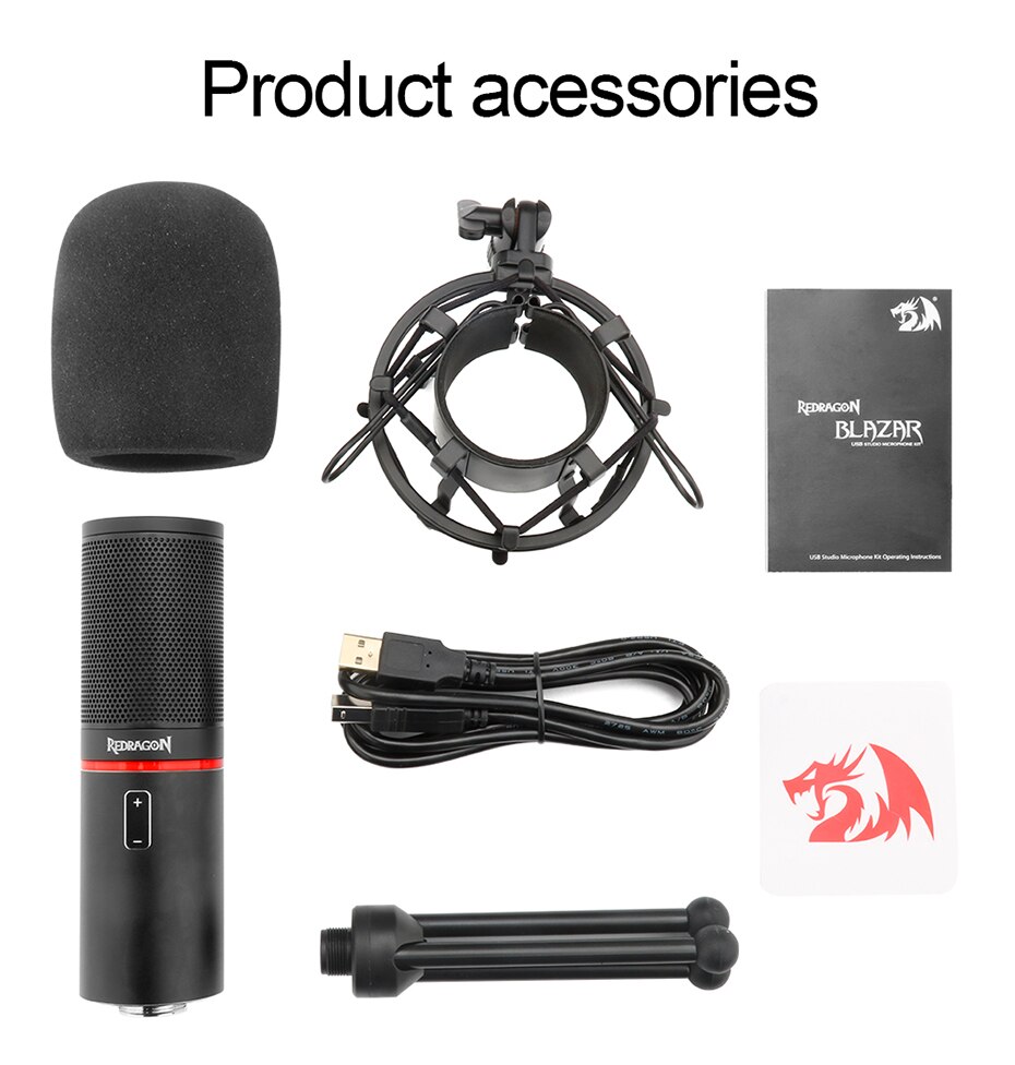 REDRAGON BLAZAR GM300 CONDENSADOR USB GAMING STREAM MICROPHONE