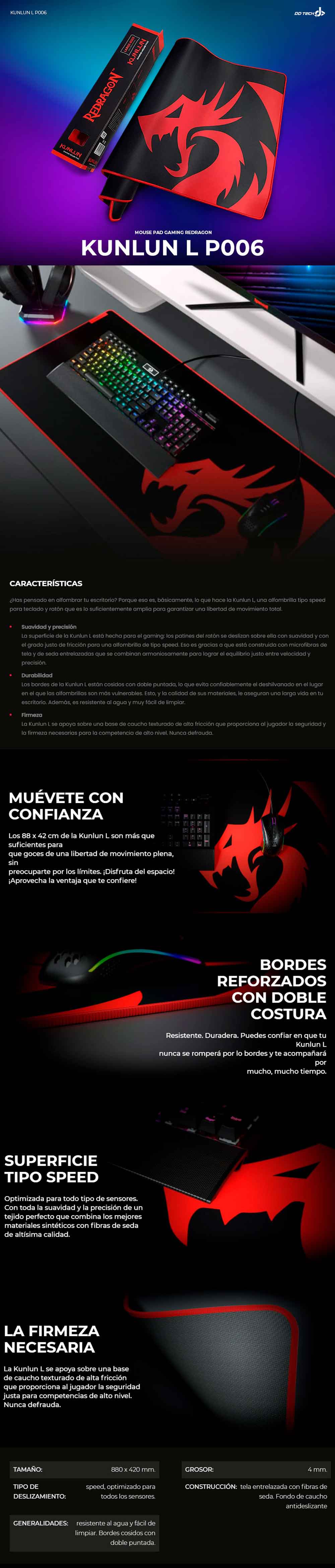 REDRAGON KUNLUN P006A XXL (88*42*4MM) GAMING MOUSE PAD