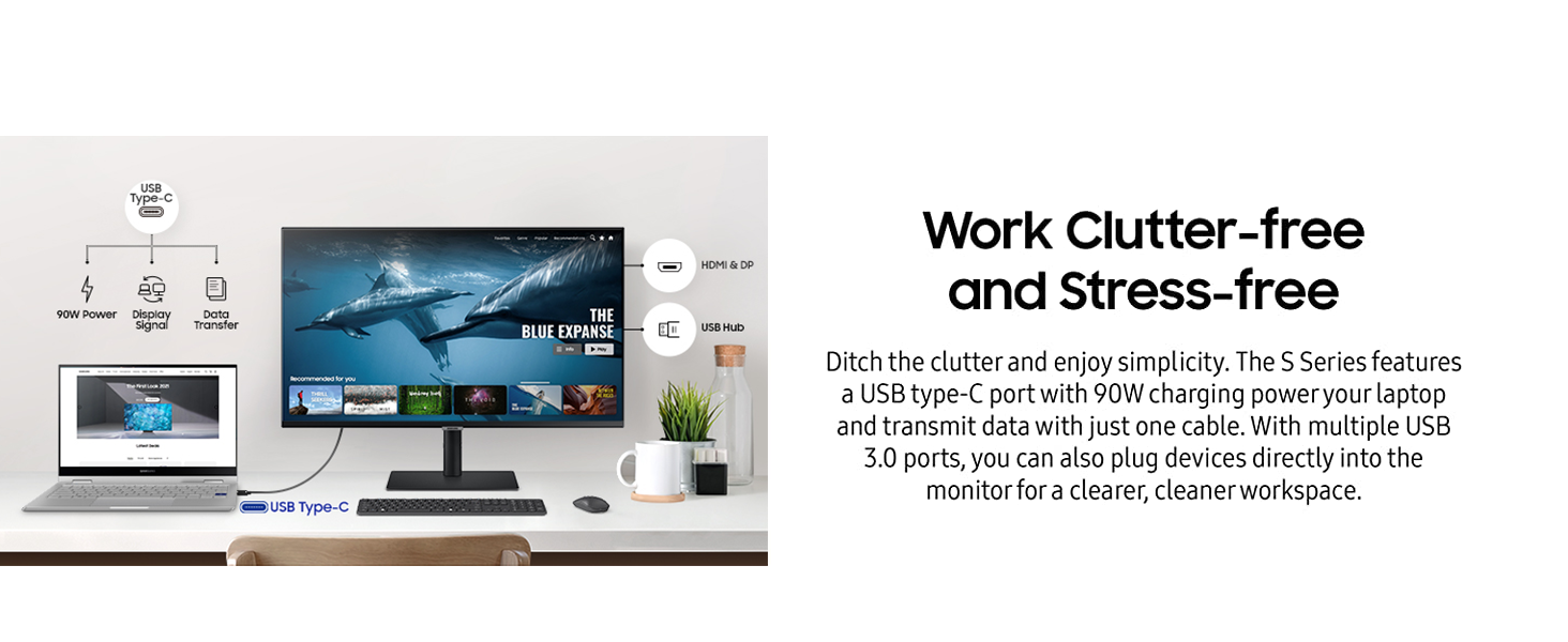 SAMSUNG 27” S8 IPS 4K UHD HDR10 Intelligent Eye Care Adjustable Stand w/ USB C - Black