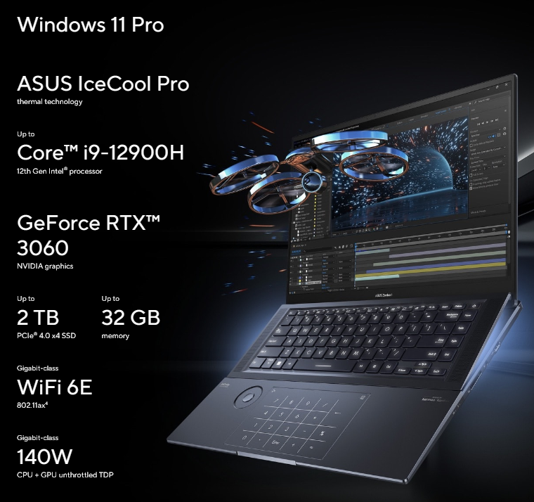 ASUS Zenbook Pro 16X OLED (2022) UX7602ZM NEW Intel 12Gen Core i7 14-Cores w/ RTX 3060 & OLED 4K Touch Display
