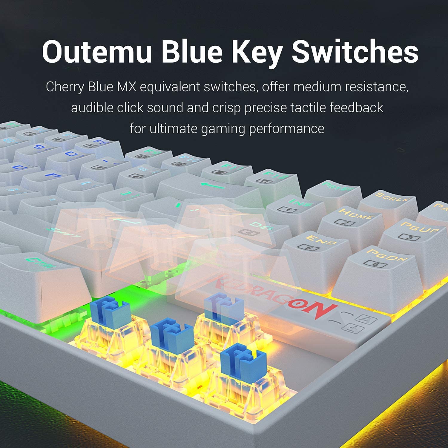 Redragon K552 KUMARA 87 Keys Mechanical Gaming Keyboard RGB LED Backlit Wired - White