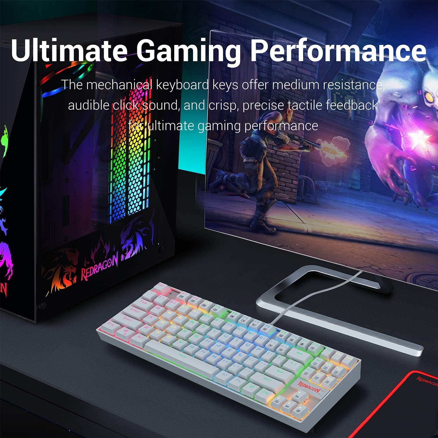 Redragon K552 KUMARA 87 Keys Mechanical Gaming Keyboard RGB LED Backlit Wired - White