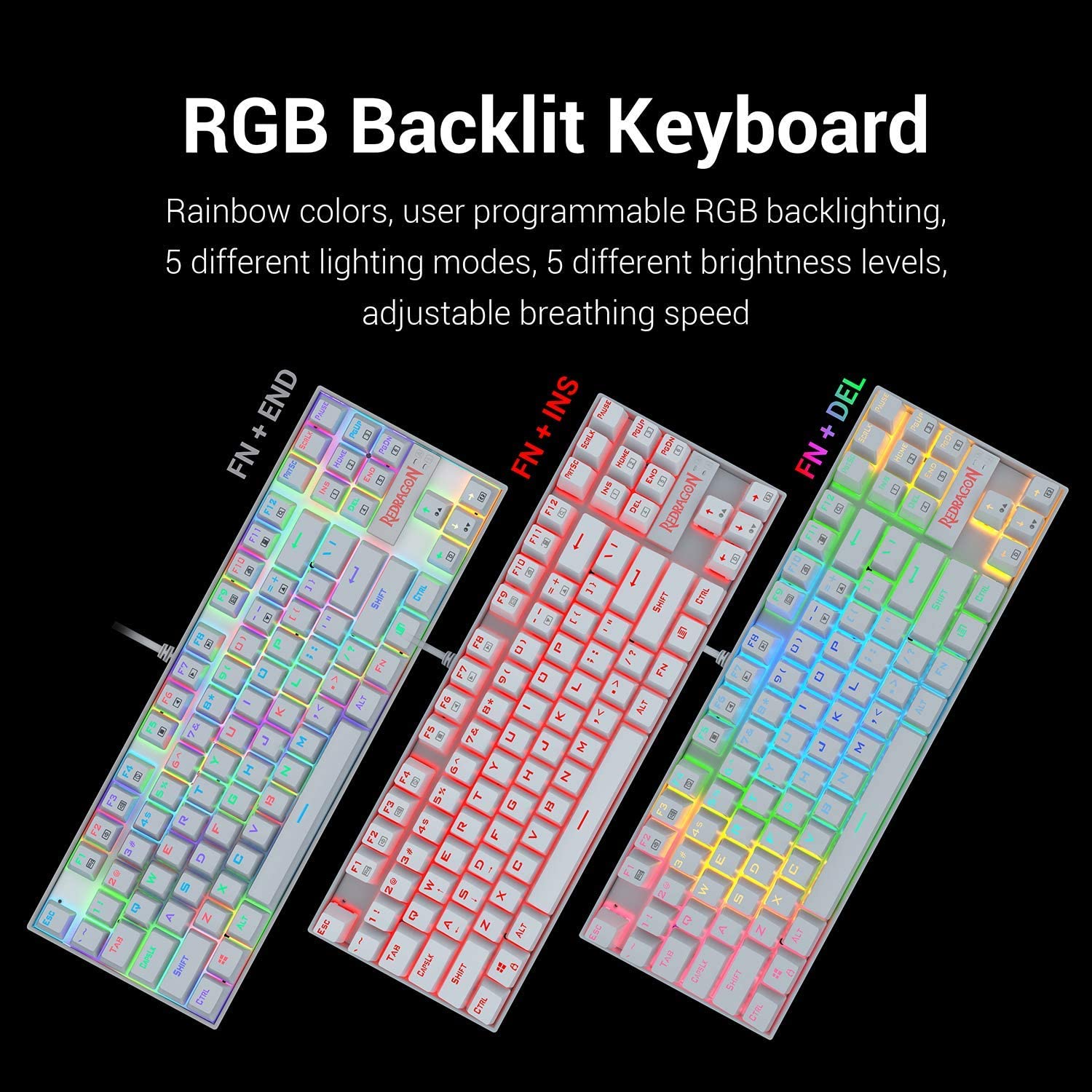 Redragon K552 KUMARA 87 Keys Mechanical Gaming Keyboard RGB LED Backlit Wired - White