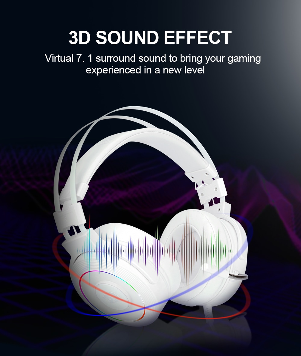 Redragon H320 Lamia 7.1 Surround Sound Volume Control Noise Cancelling RGB Light w/ Stand - Black