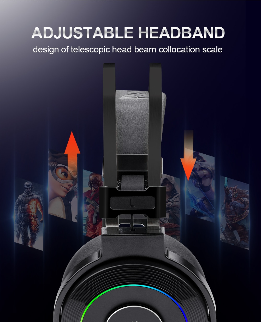 Redragon H320 Lamia 7.1 Surround Sound Volume Control Noise Cancelling RGB Light w/ Stand - Black