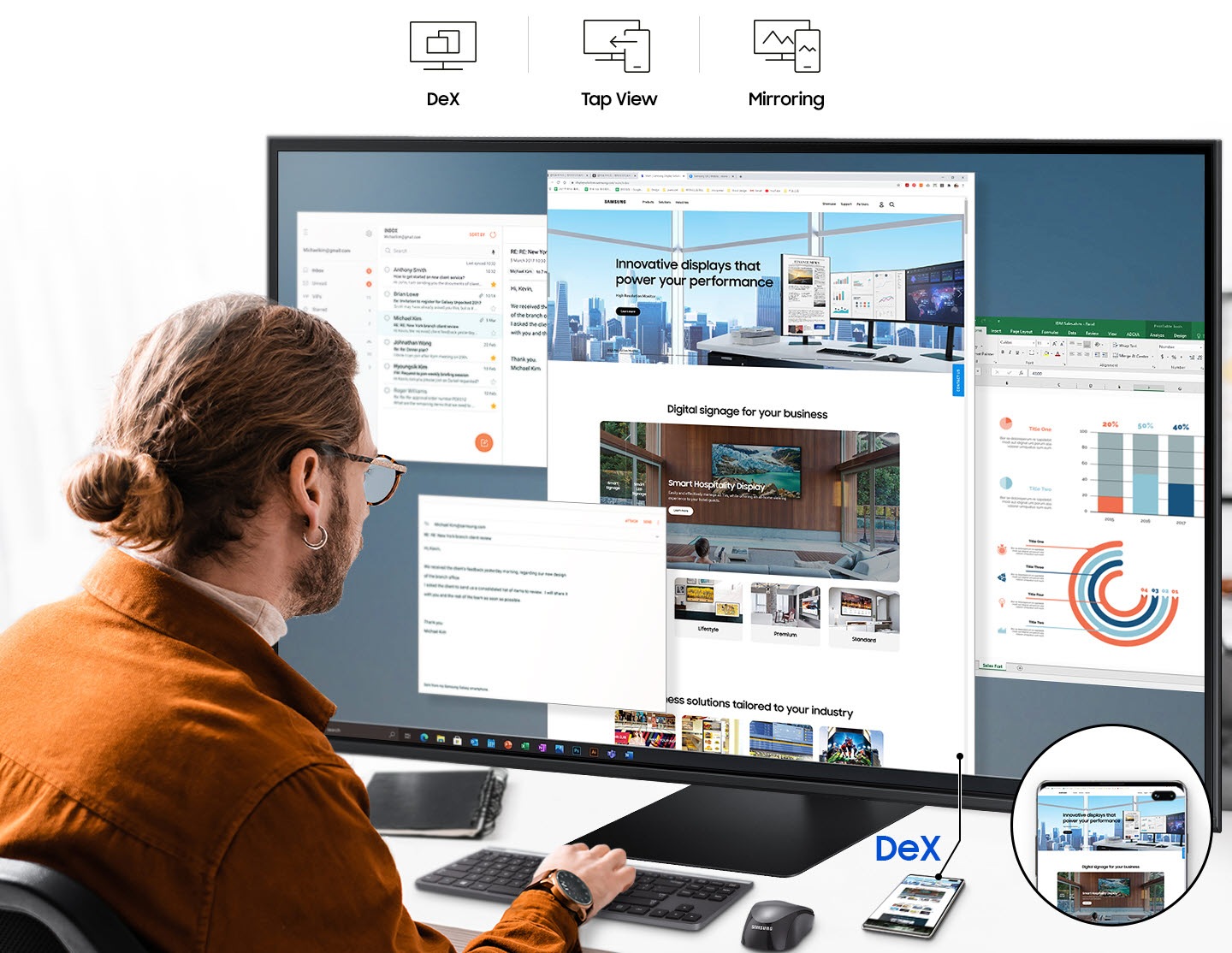SAMSUNG 43\" M70 4K UHD HDR10 Do-It-All Smart Monitor & Streaming TV Built In Speakers & Remote