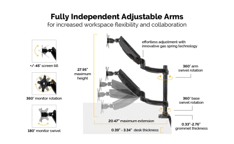 Fellowes Platinum Series Dual Stacking Adjustable Monitor Arm - Black