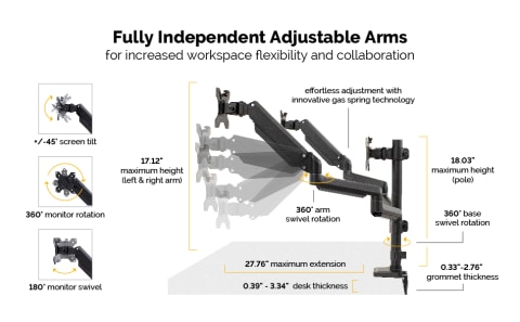 Fellowes Platinum Series Adjustable Triple Monitor Arm , Black