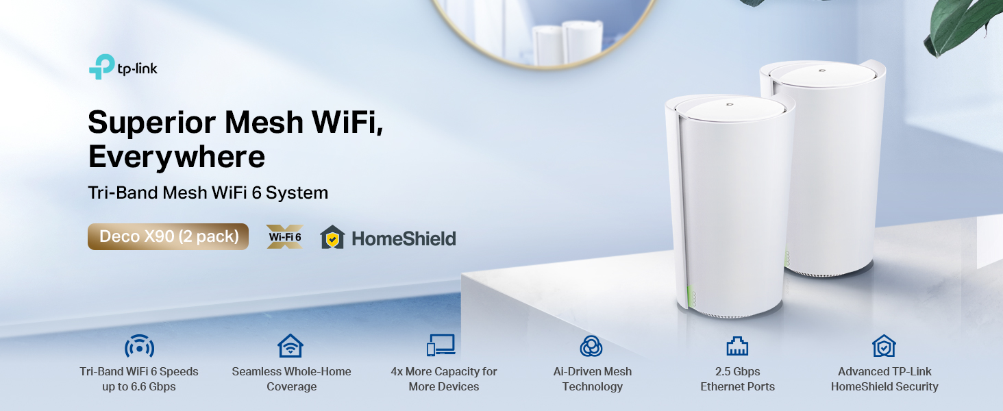 TP-Link Deco AX90 AX6600 AX6600 Whole Home Mesh Wi-Fi System (2-Pack)