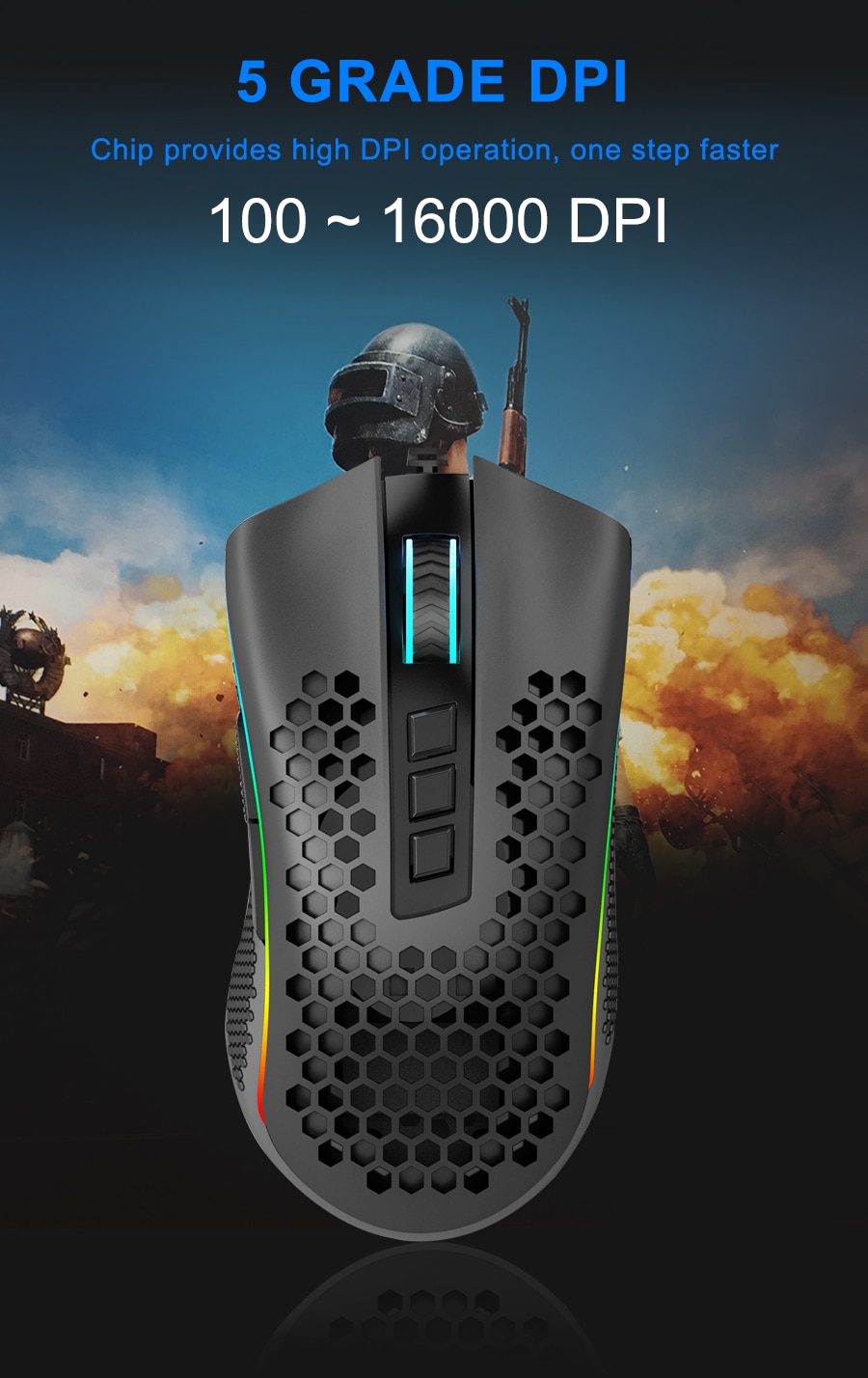 Redragon M988 Storm Elite Wired RGB 8 Programmable Buttons 16,000 DPI Honeycomb Design - White