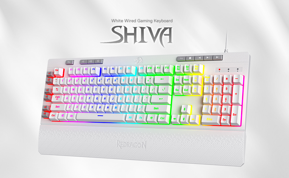 Redragon K512 Shiva RGB Backlit Multimedia Keys 6 Built-in Macro Keys - White