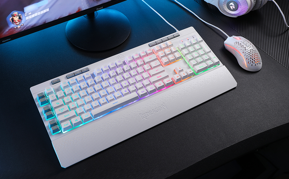 Redragon K512 Shiva RGB Backlit Multimedia Keys 6 Built-in Macro Keys - White