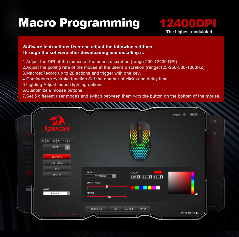 Redragon M987 Reaping Lightweight 55g Honeycomb RGB Wired 6 Buttons Programmable with 12400 DPI