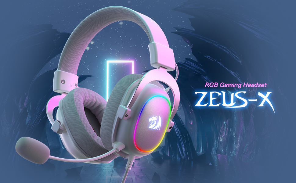 Redragon H510 Zeus-X RGB 7.1 Surround Sound 53MM Drivers Memory Foam Ear Pads w/Durable Fabric Cover - White