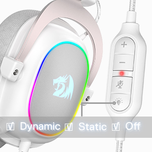 Redragon H510 Zeus-X RGB 7.1 Surround Sound 53MM Drivers Memory Foam Ear Pads w/Durable Fabric Cover - White