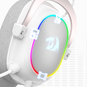 Redragon H510 Zeus-X RGB 7.1 Surround Sound 53MM Drivers Memory Foam Ear Pads w/Durable Fabric Cover - White