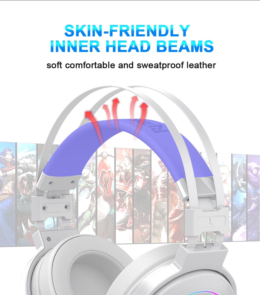 Redragon H320 Lamia 7.1 Surround Sound Volume Control Noise Cancelling RGB Light w/ Stand - White