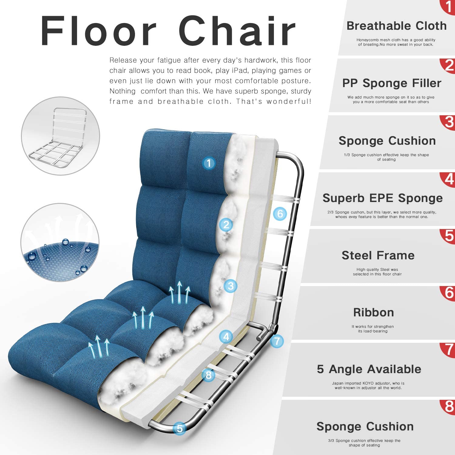 Floor Chair ZS-02 Padded Seat Adjustable