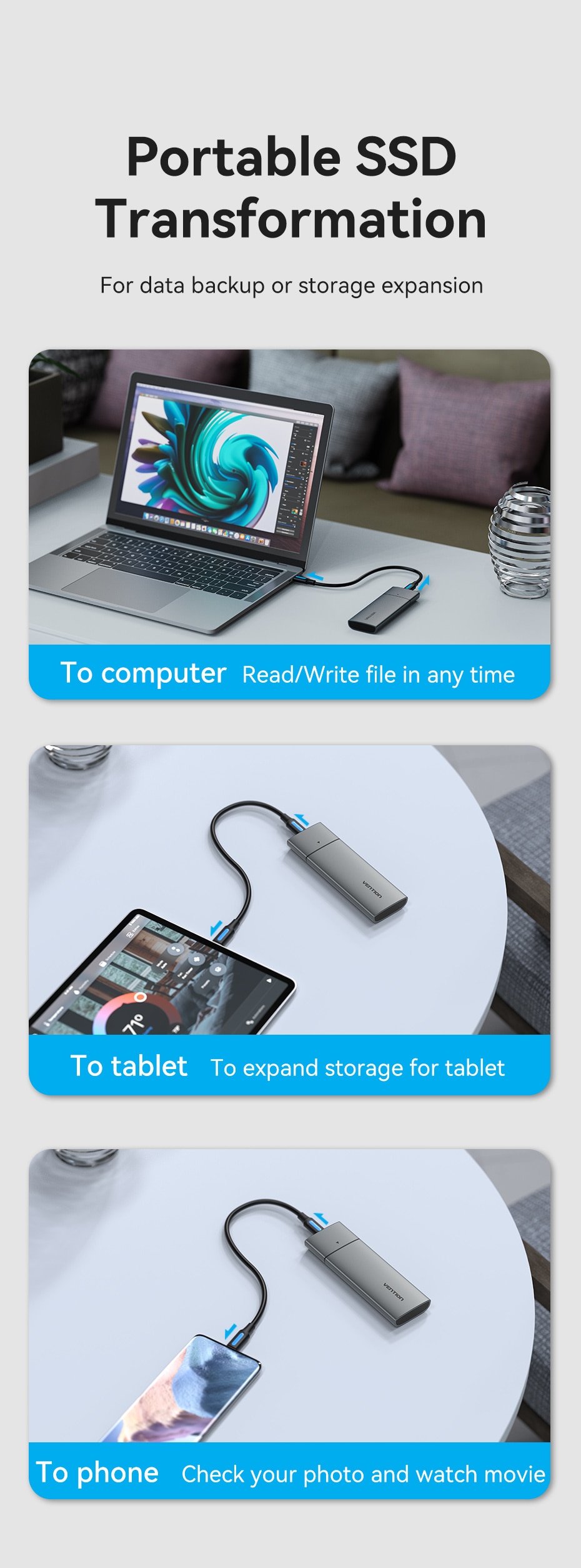 Vention M.2 NVMe SSD Enclosure Aluminum
